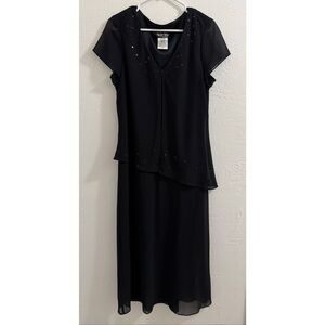 Vintage 80s Night Way Collections Black Chiffon Beaded Evening Maxi Dress 12